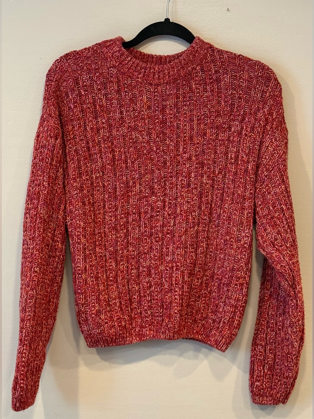 Universal Thread Red & Pink Marled Chunky Ribbed Knit Crewneck Sweater Sz S